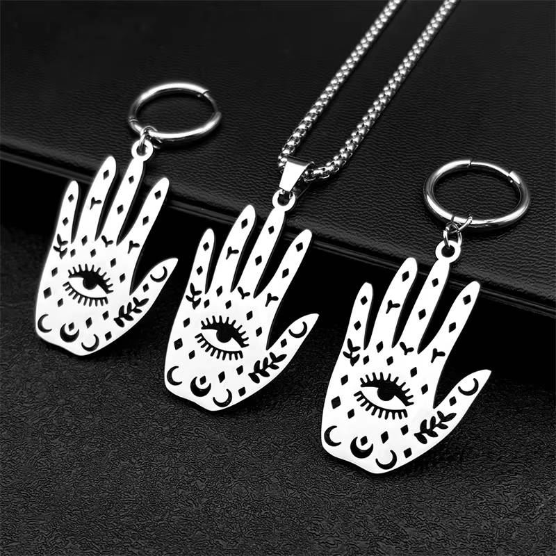 Hamsa Hand Evil Eye Hollow Necklace Earring Set (5)