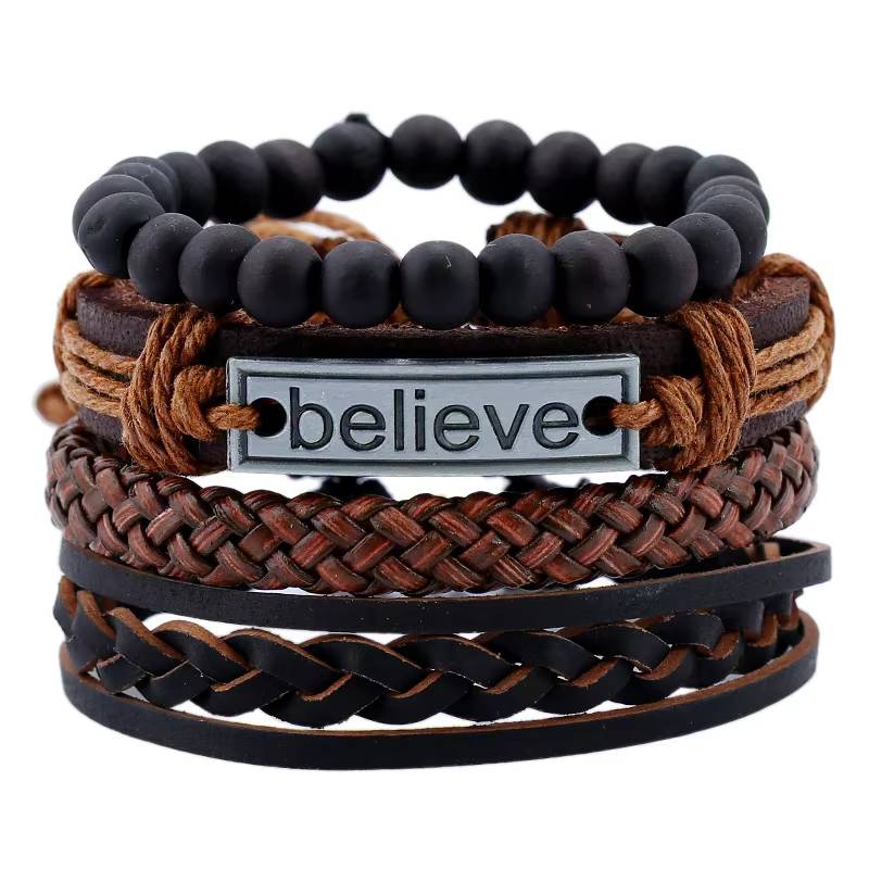 Handmade Woven Leather Bracelet Set for Men (10)