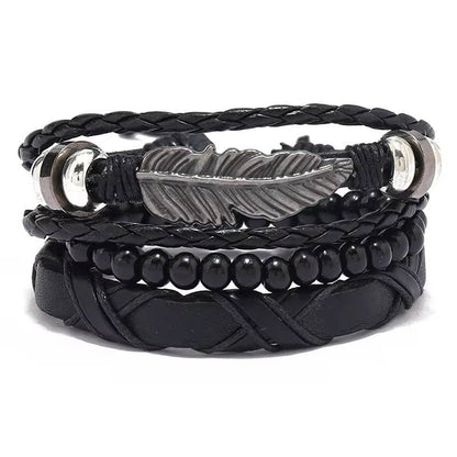 Handmade Woven Leather Bracelet Set for Men (11)