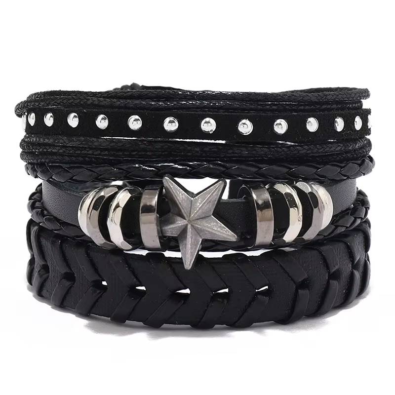 Handmade Woven Leather Bracelet Set for Men (14)