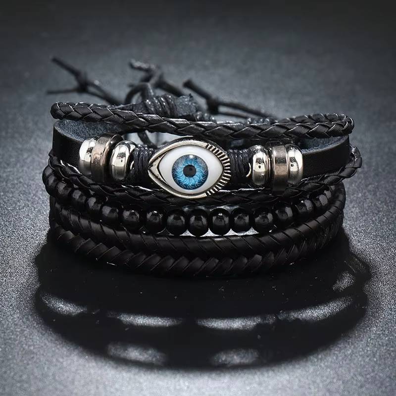 Handmade Woven Leather Bracelet Set for Men (2)