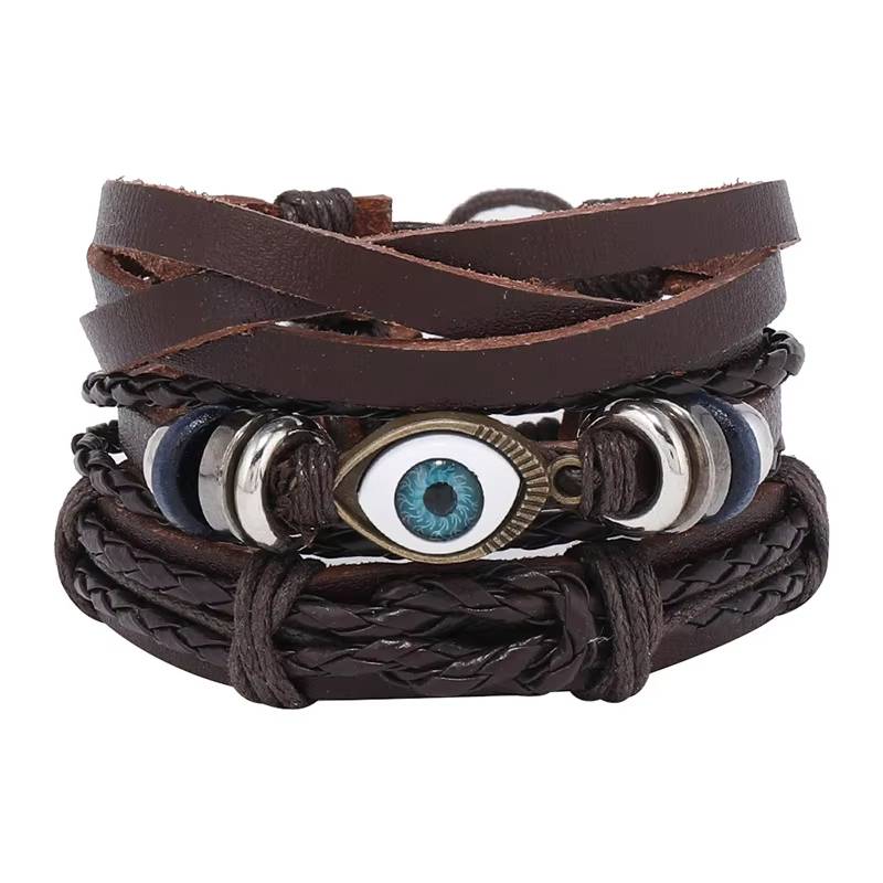 Handmade Woven Leather Bracelet Set for Men (20)