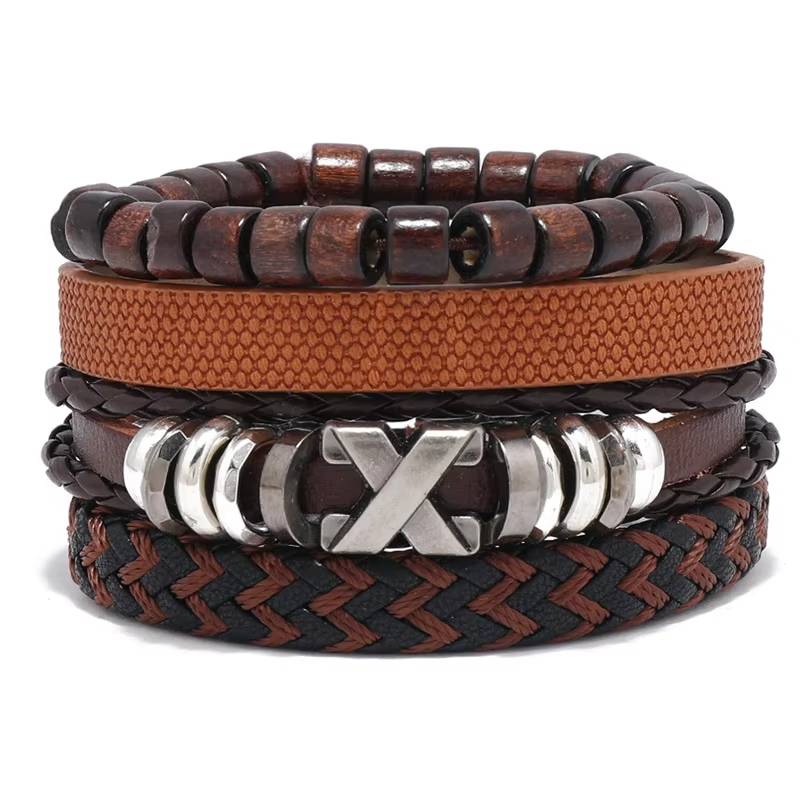 Handmade Woven Leather Bracelet Set for Men (21)