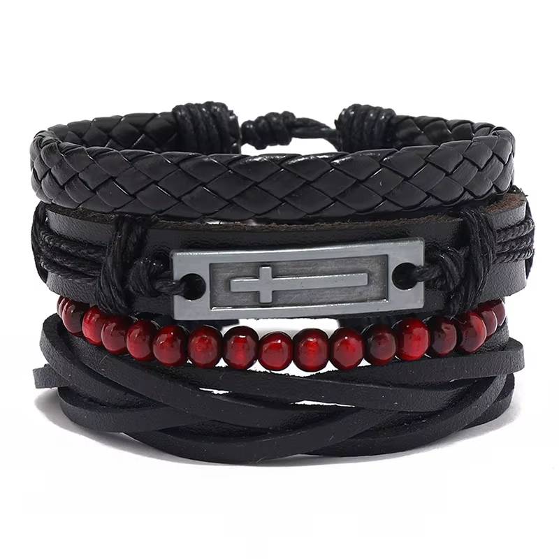 Handmade Woven Leather Bracelet Set for Men (22)