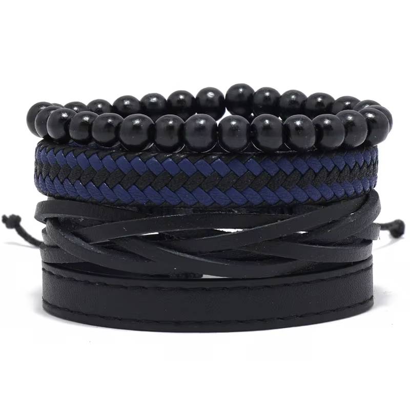 Handmade Woven Leather Bracelet Set for Men (23)