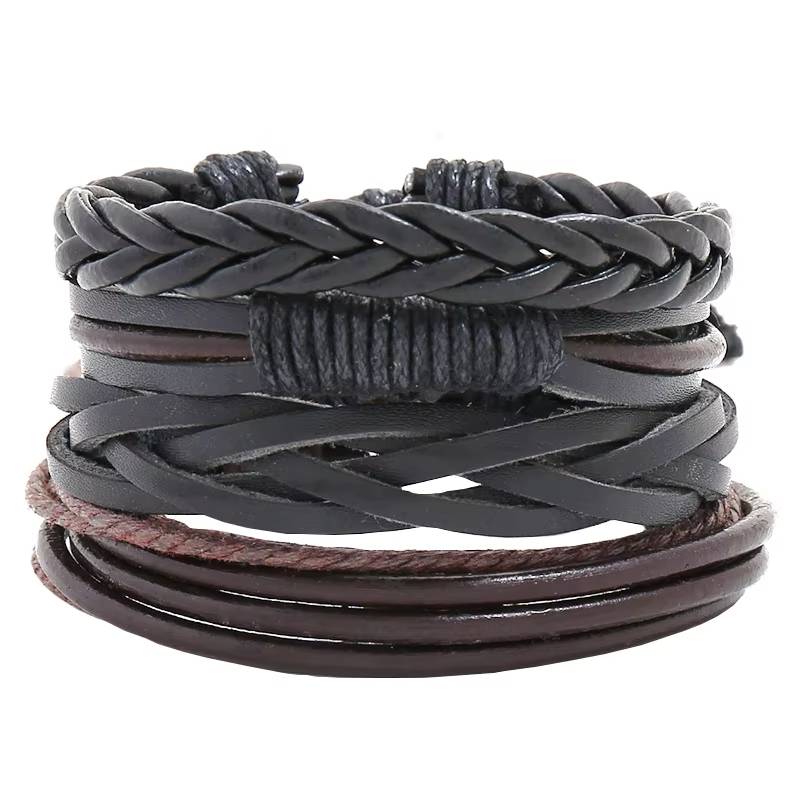 Handmade Woven Leather Bracelet Set for Men (25)