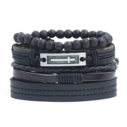 Handmade Woven Leather Bracelet Set for Men (31)