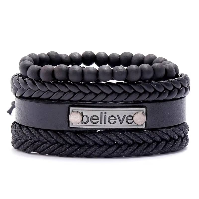 Handmade Woven Leather Bracelet Set for Men (36)