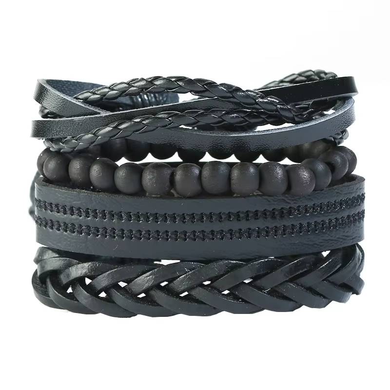 Handmade Woven Leather Bracelet Set for Men (37)