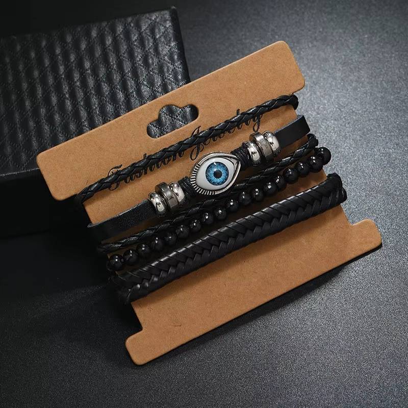 Handmade Woven Leather Bracelet Set for Men (5)