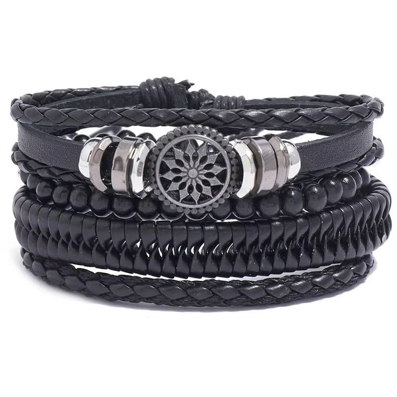 Handmade Woven Leather Bracelet Set for Men (7)