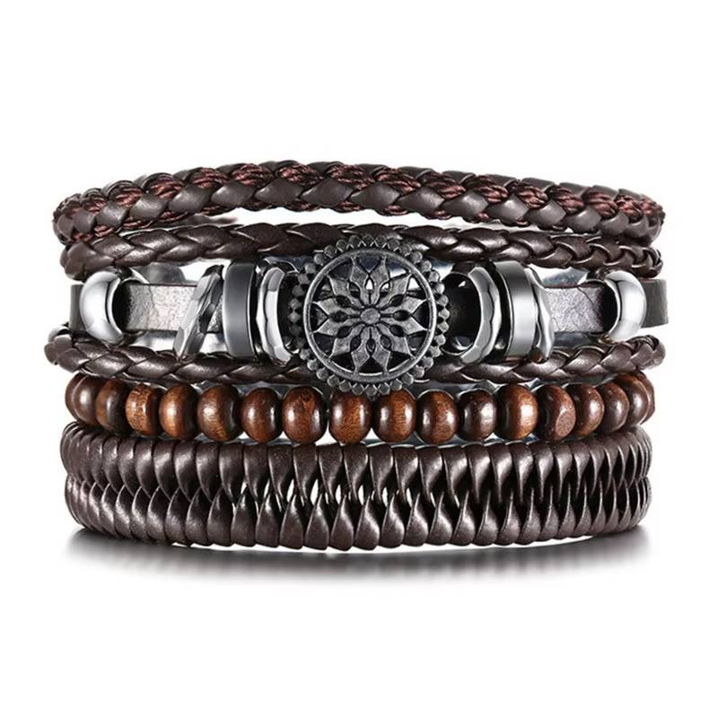 Handmade Woven Leather Bracelet Set for Men (8)