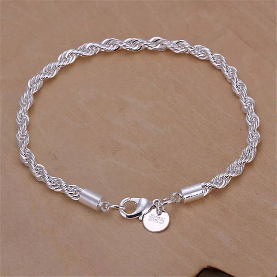 High Quality 925 Silver 4MM Chain Male Twisted Rope Jewelry Set (5)