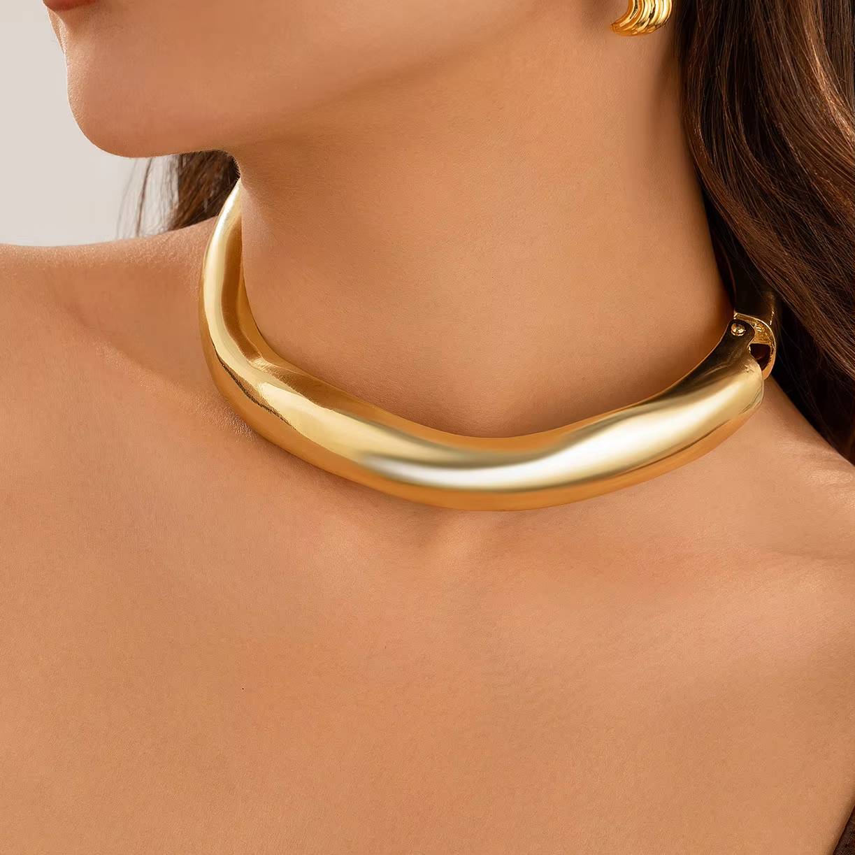 Irregular Wave Metal Torques Necklace Bracelet Set (4)