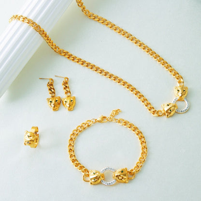 Leopard Head Pendant & Cuban Chain Jewelry Set with Rings and Earrings (3)