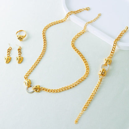 Leopard Head Pendant & Cuban Chain Jewelry Set with Rings and Earrings (5)