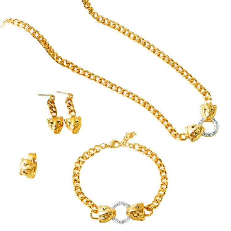 Leopard Head Pendant & Cuban Chain Jewelry Set with Rings and Earrings (6)