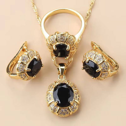 Luxe Occident Style Black Zircon 18K Gold Necklace Set for Women