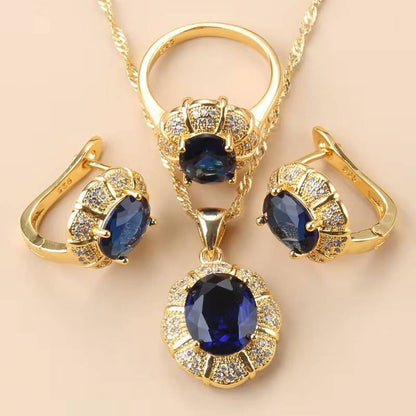 Luxe Occident Style Black Zircon 18K Gold Necklace Set for Women (7)