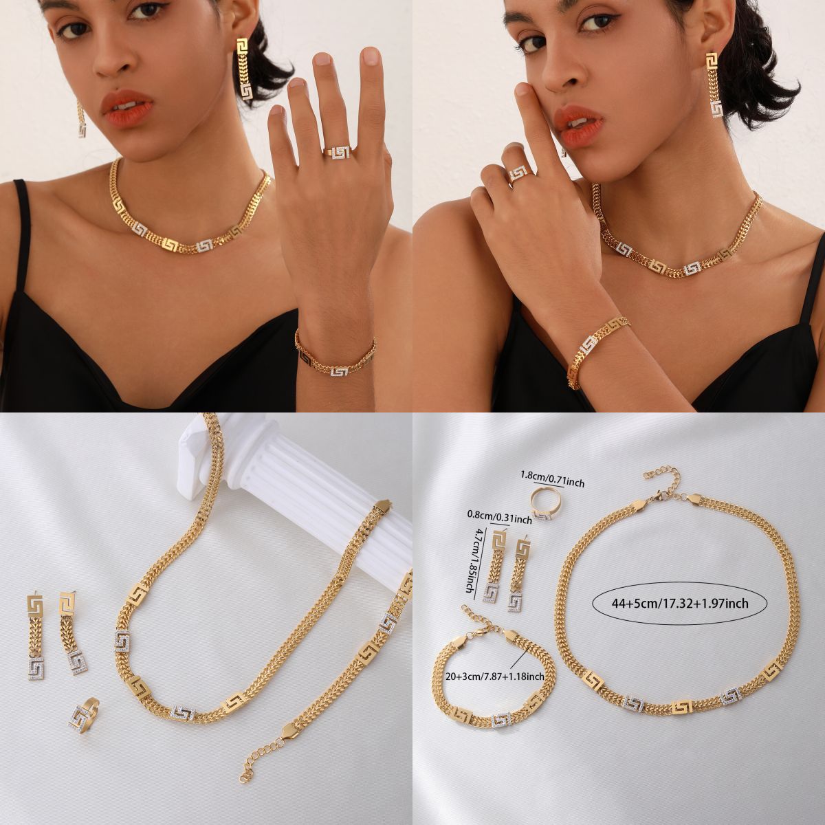 Luxury 18K Gold Plated Titanium Steel Jewelry Set for Women - 4 Pieces