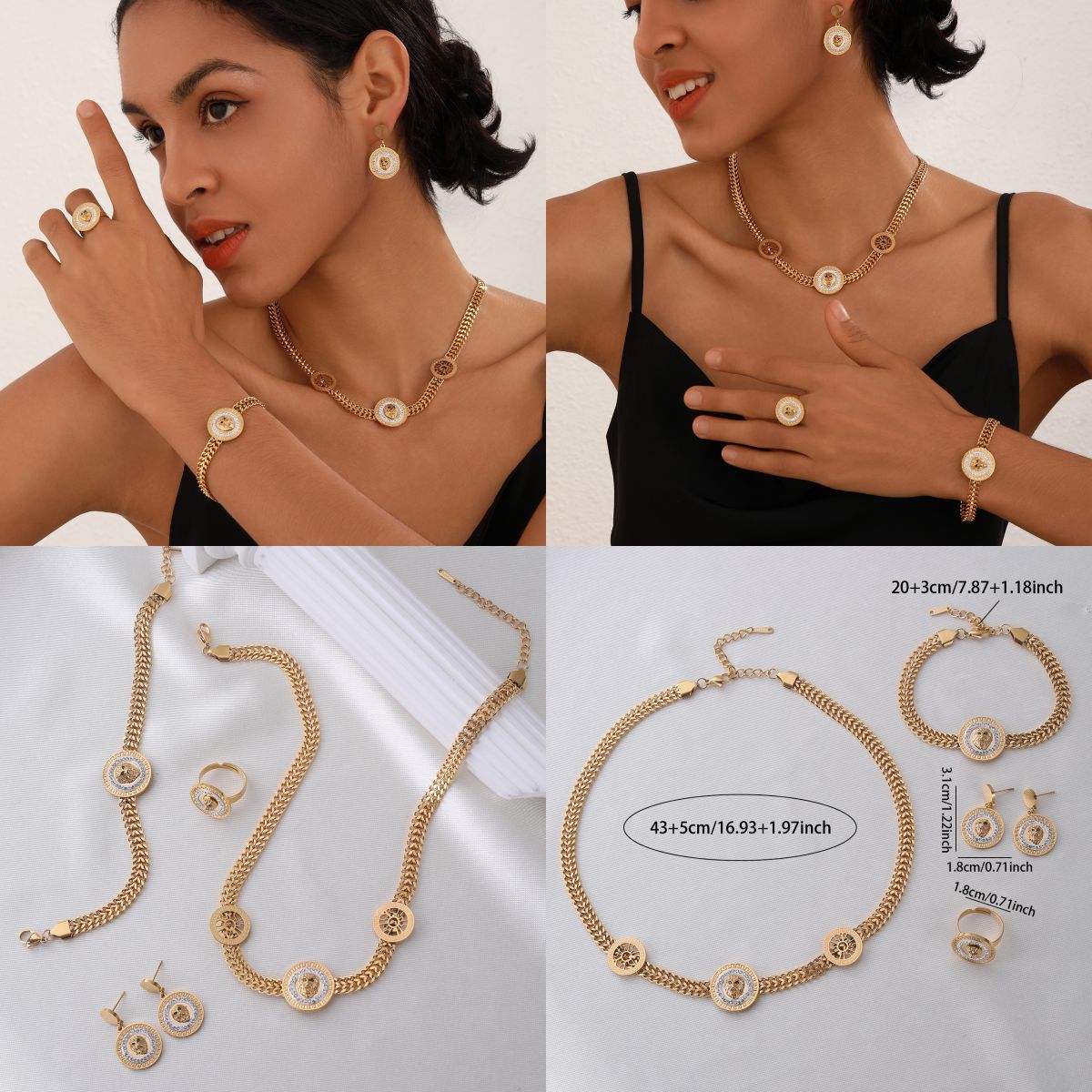 Luxury 18K Gold Plated Titanium Steel Jewelry Set for Women - 4 Pieces (11)