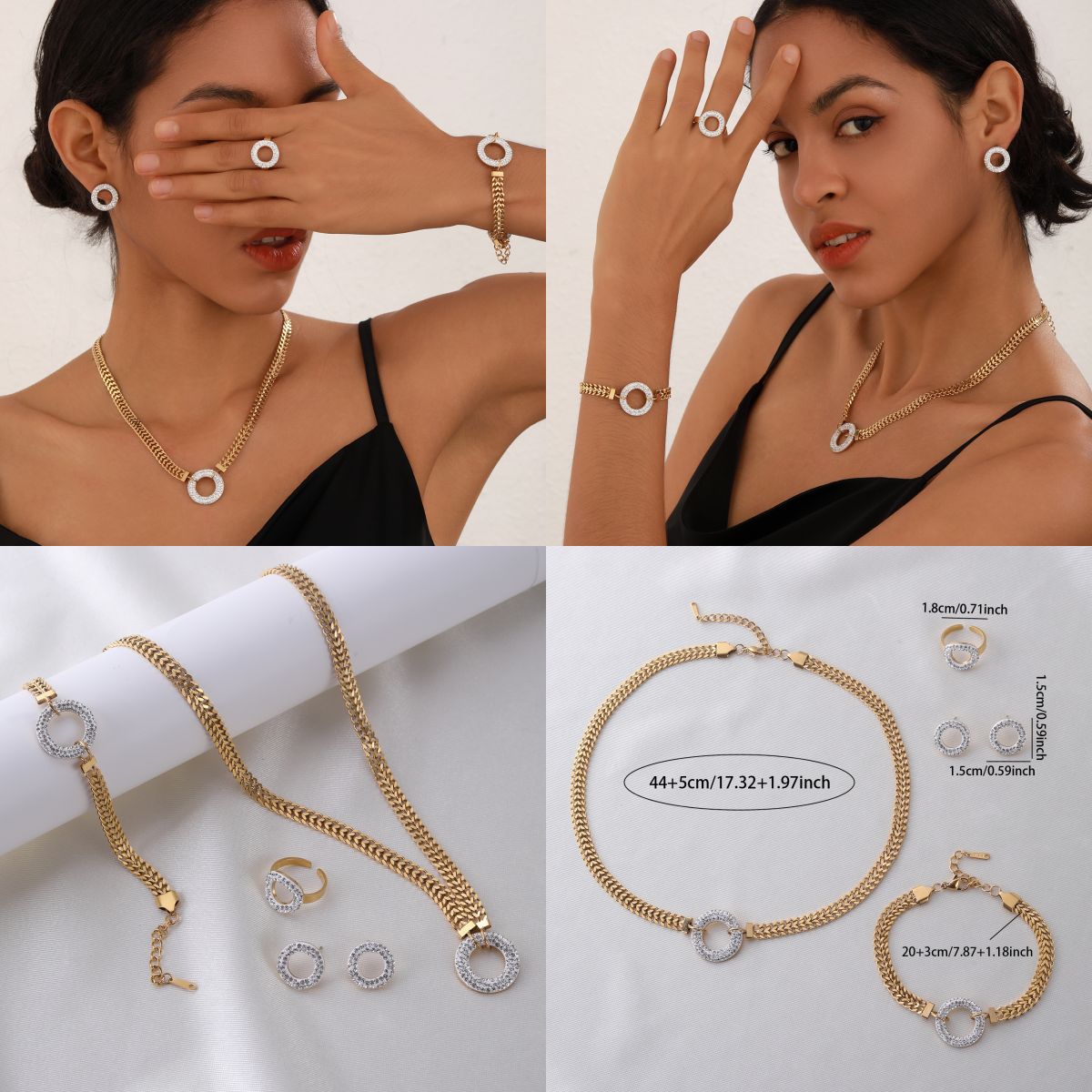 Luxury 18K Gold Plated Titanium Steel Jewelry Set for Women - 4 Pieces (13)