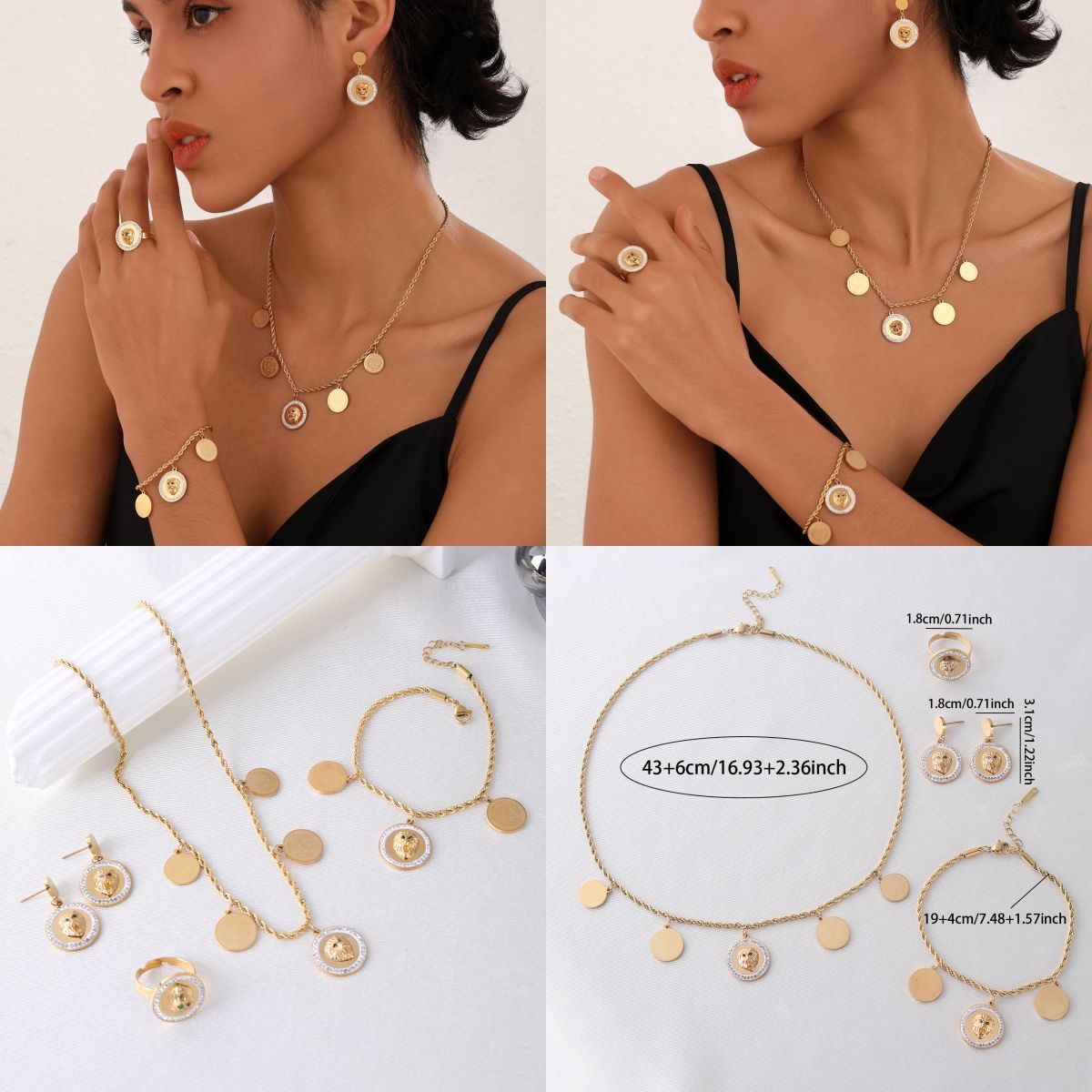 Luxury 18K Gold Plated Titanium Steel Jewelry Set for Women - 4 Pieces (3)