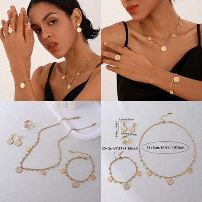 Luxury 18K Gold Plated Titanium Steel Jewelry Set for Women - 4 Pieces (4)