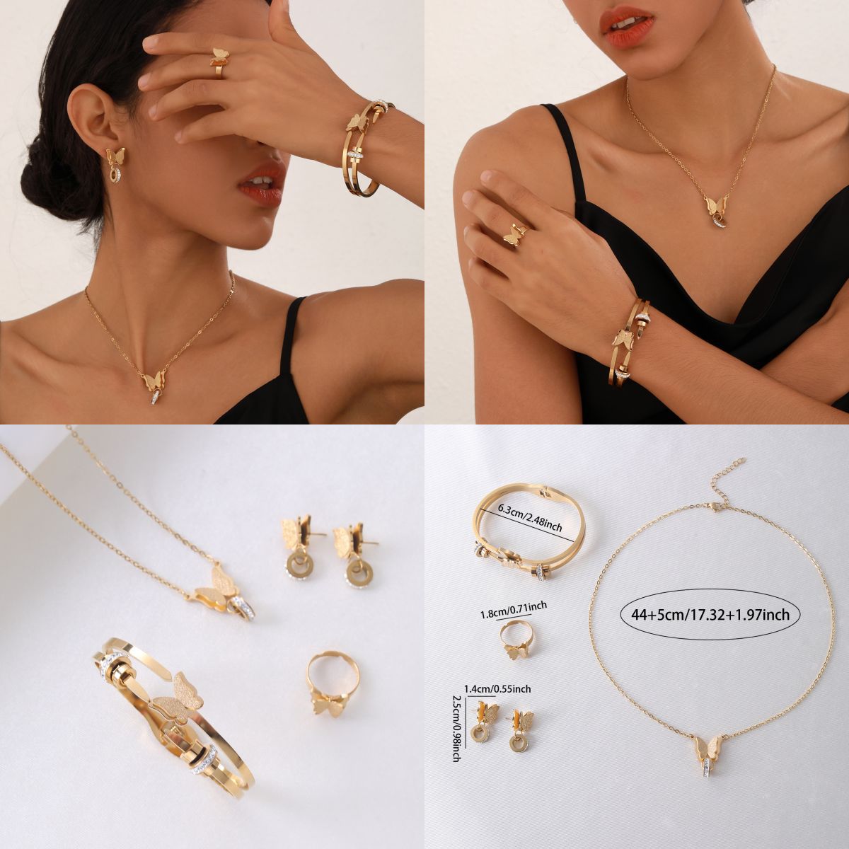 Luxury 18K Gold Plated Titanium Steel Jewelry Set for Women - 4 Pieces (8)