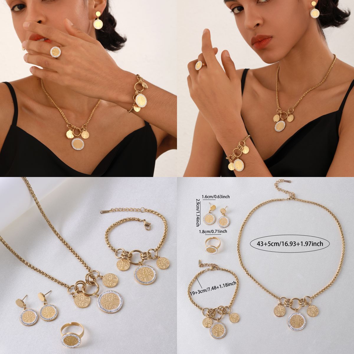 Luxury 18K Gold Plated Titanium Steel Jewelry Set for Women - 4 Pieces (9)