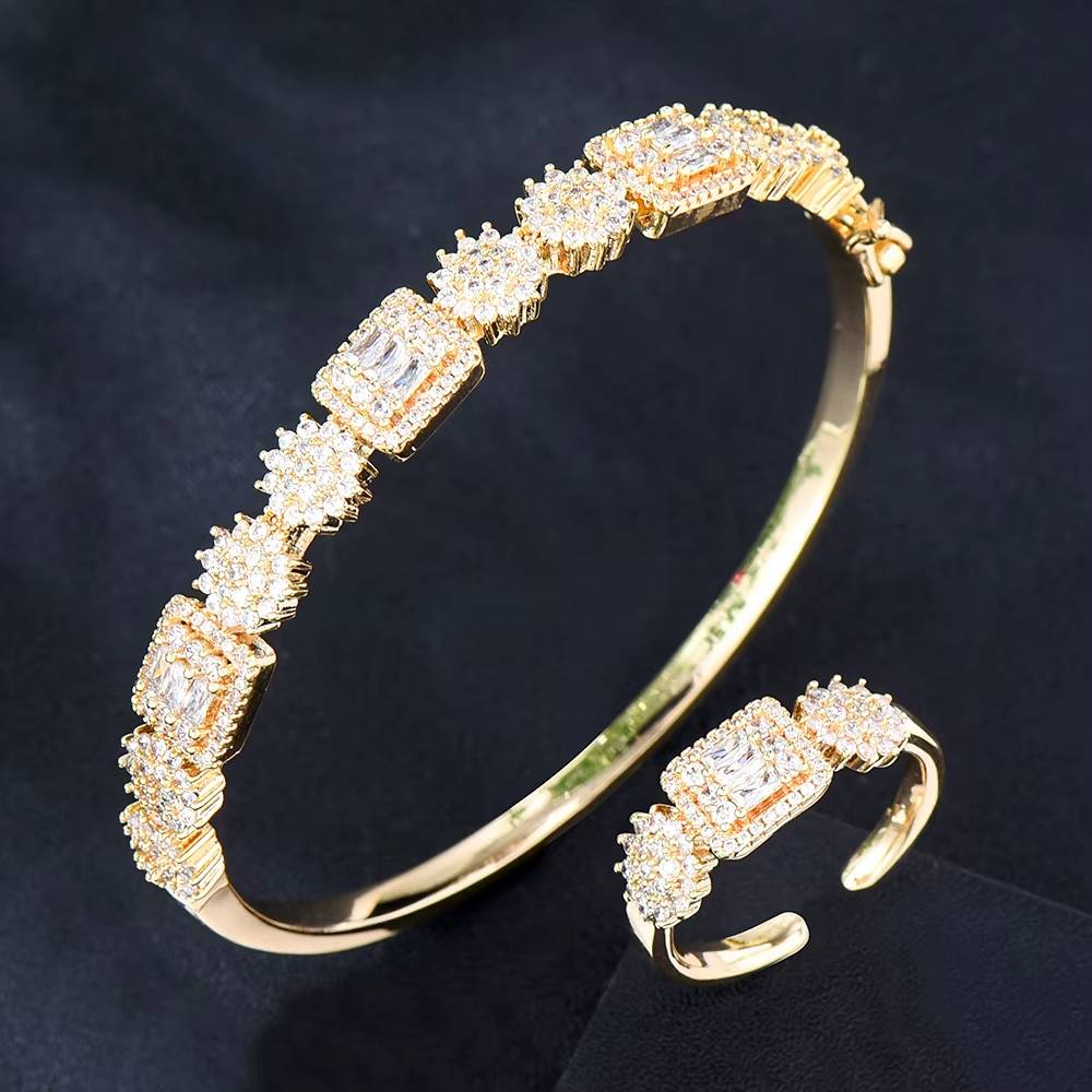 Luxury Baguette Stackable Bangle Ring Set Women Wedding (11)