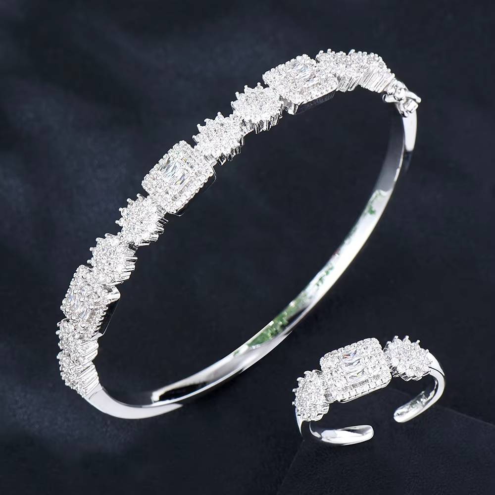 Luxury Baguette Stackable Bangle Ring Set Women Wedding (12)