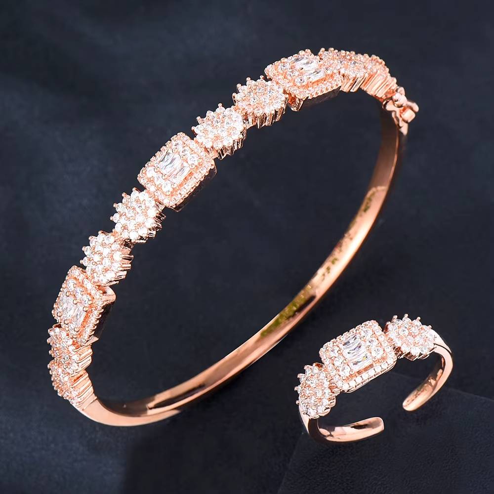 Luxury Baguette Stackable Bangle Ring Set Women Wedding (13)