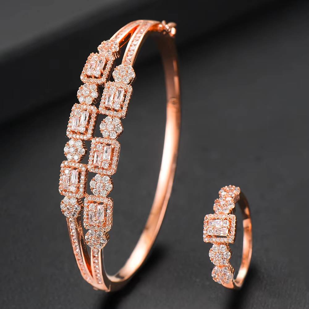 Luxury Baguette Stackable Bangle Ring Set Women Wedding (14)