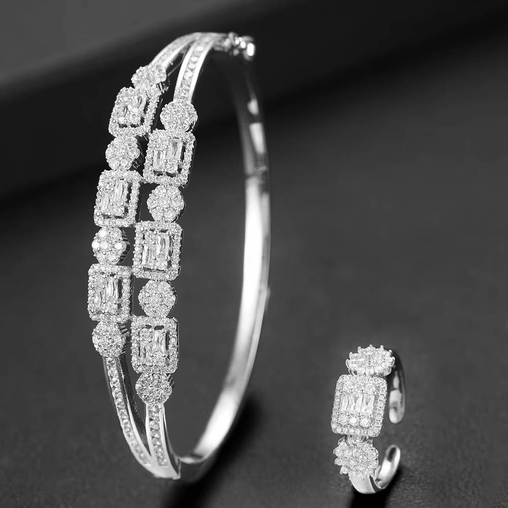 Luxury Baguette Stackable Bangle Ring Set Women Wedding (15)