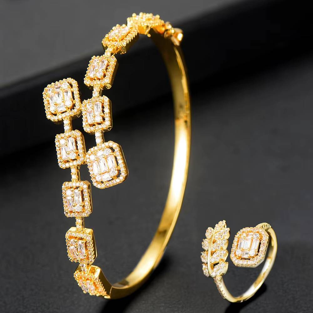 Luxury Baguette Stackable Bangle Ring Set Women Wedding (16)