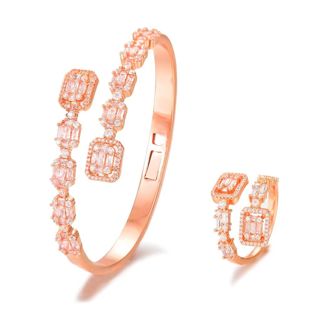 Luxury Baguette Stackable Bangle Ring Set Women Wedding (4)