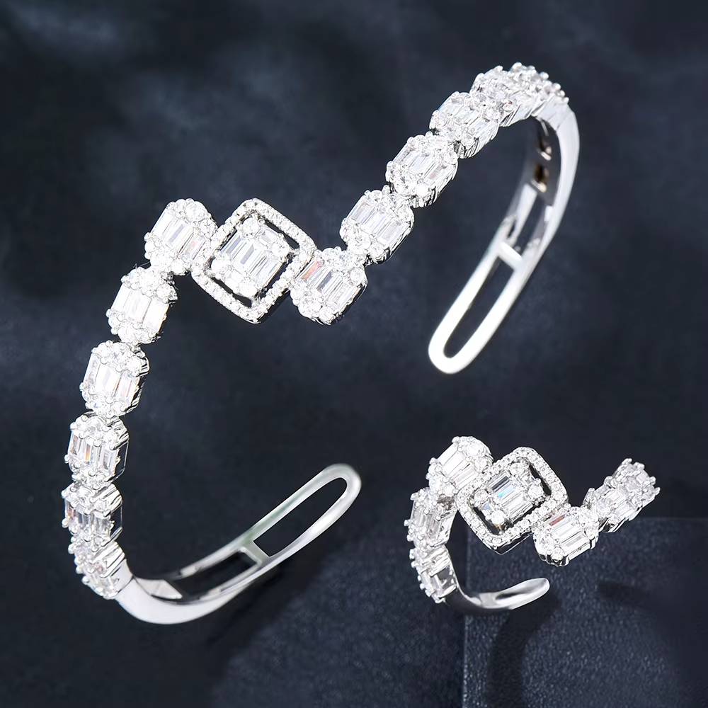 Luxury Baguette Stackable Bangle Ring Set Women Wedding (5)