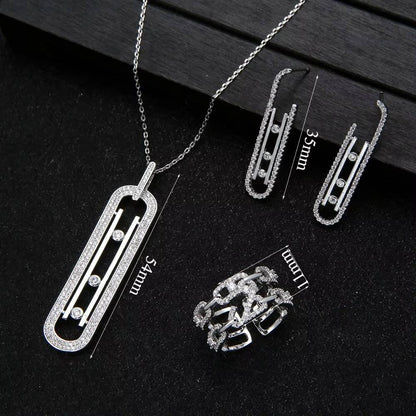 Luxury Geometry Link Stackable Pendant Necklace Earring Ring Set (2)