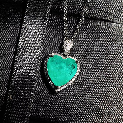 Luxury Heart CZ Paraiba Tourmaline Ring Necklace Set (4)