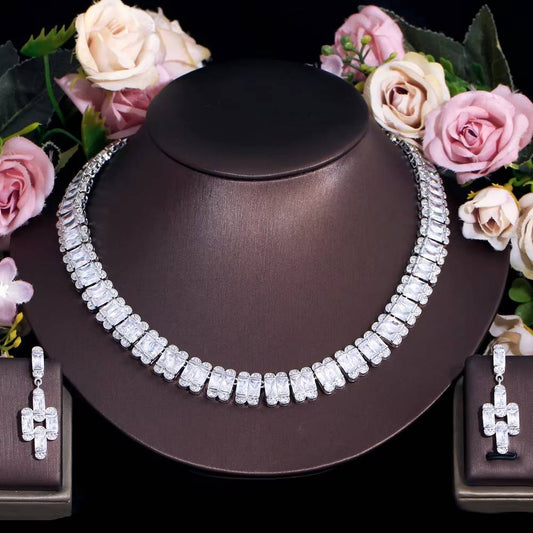 Luxury Tennis Bridal Wedding Party Choker Necklace Jewelry Sets