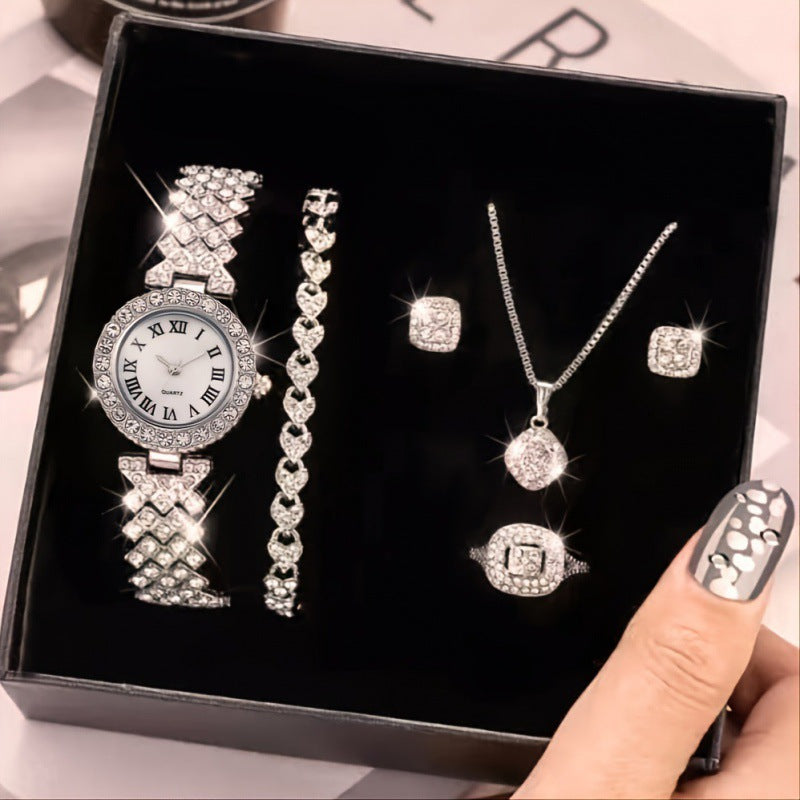 Luxury Women's Quartz Wristwatch Set with Rhinestones, Orange Gift Box (3)