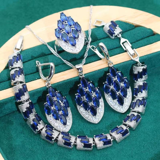 Mysterious Blue Gemstone 925 Silver Jewelry Set