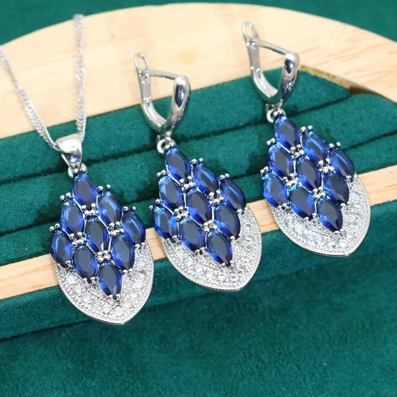 Mysterious Blue Gemstone 925 Silver Jewelry Set (2)