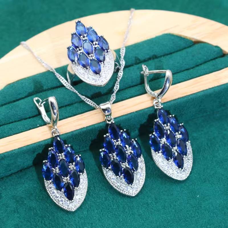 Mysterious Blue Gemstone 925 Silver Jewelry Set (7)