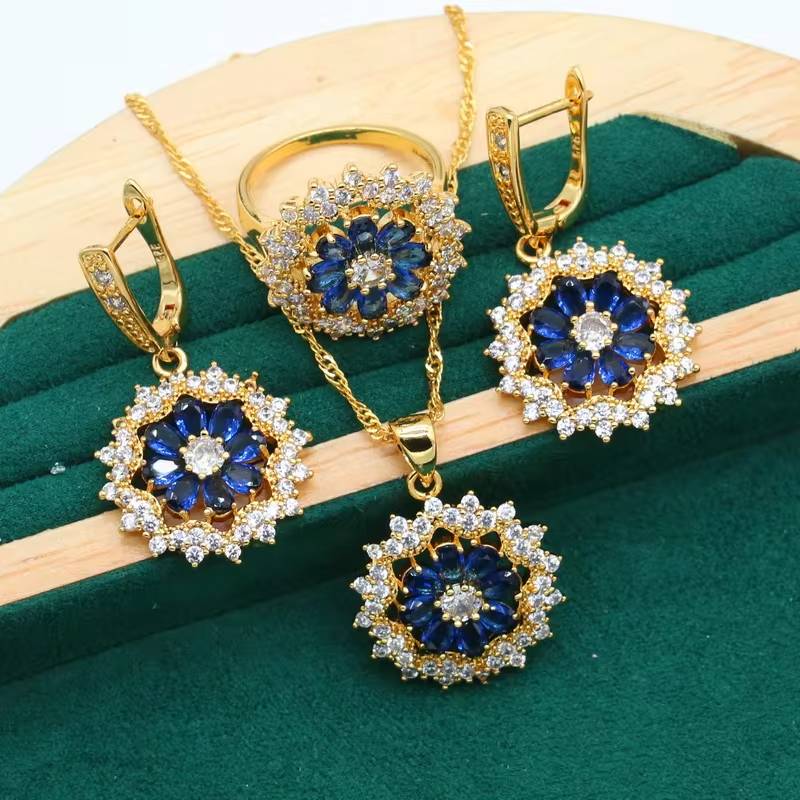 Necklace, Earrings, Bracelet, Ring with Royal Blue Gemstone (7)