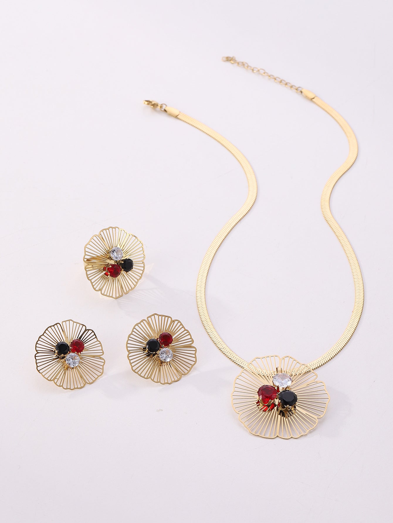 New Women's Fashion Exaggerated Necklace Ring Earring Set