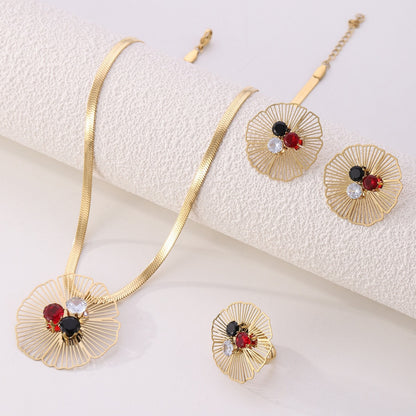 New Women's Fashion Exaggerated Necklace Ring Earring Set (7)