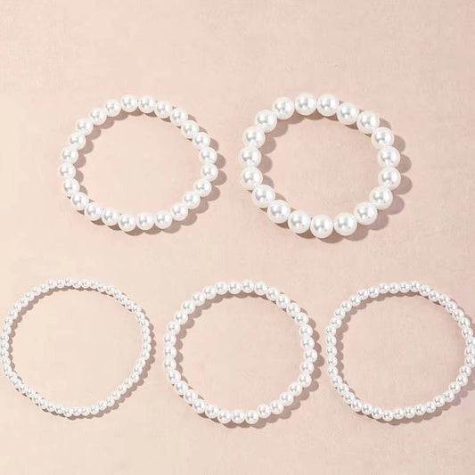 Obega 5PCS Elastic Imitation Pearl Bracelet Set for Women Girls