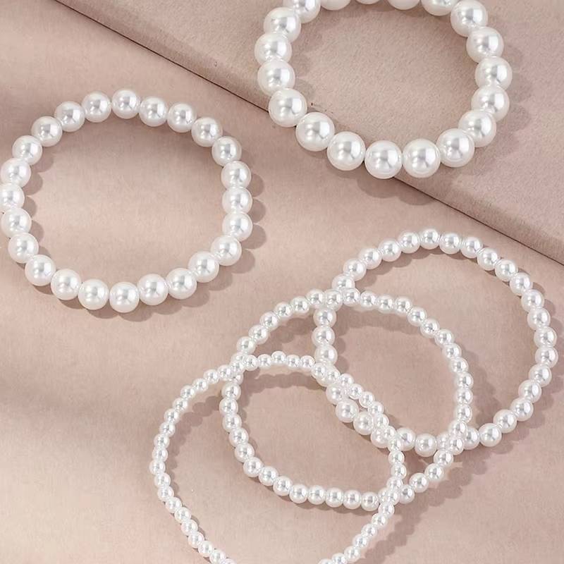 Obega 5PCS Elastic Imitation Pearl Bracelet Set for Women Girls (2)